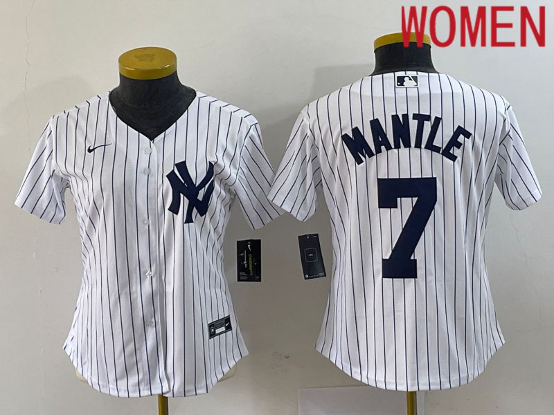 Women New York Yankees #7 Mantle White Nike Game MLB Jersey